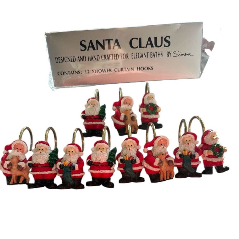 Santa Clause Holiday Christmas Shower‎ Hooks Set Of 11 Hand Crafted